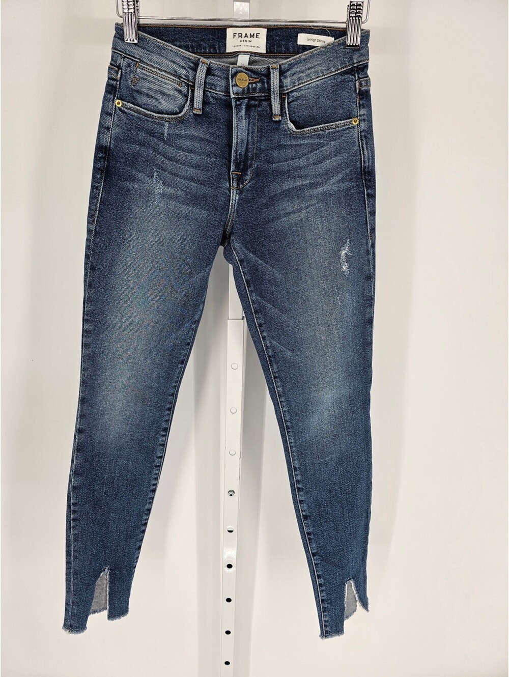Frame Denim Womens Sz 23 Le High Skinny Medium Washed Blue Jeans Raw Hem